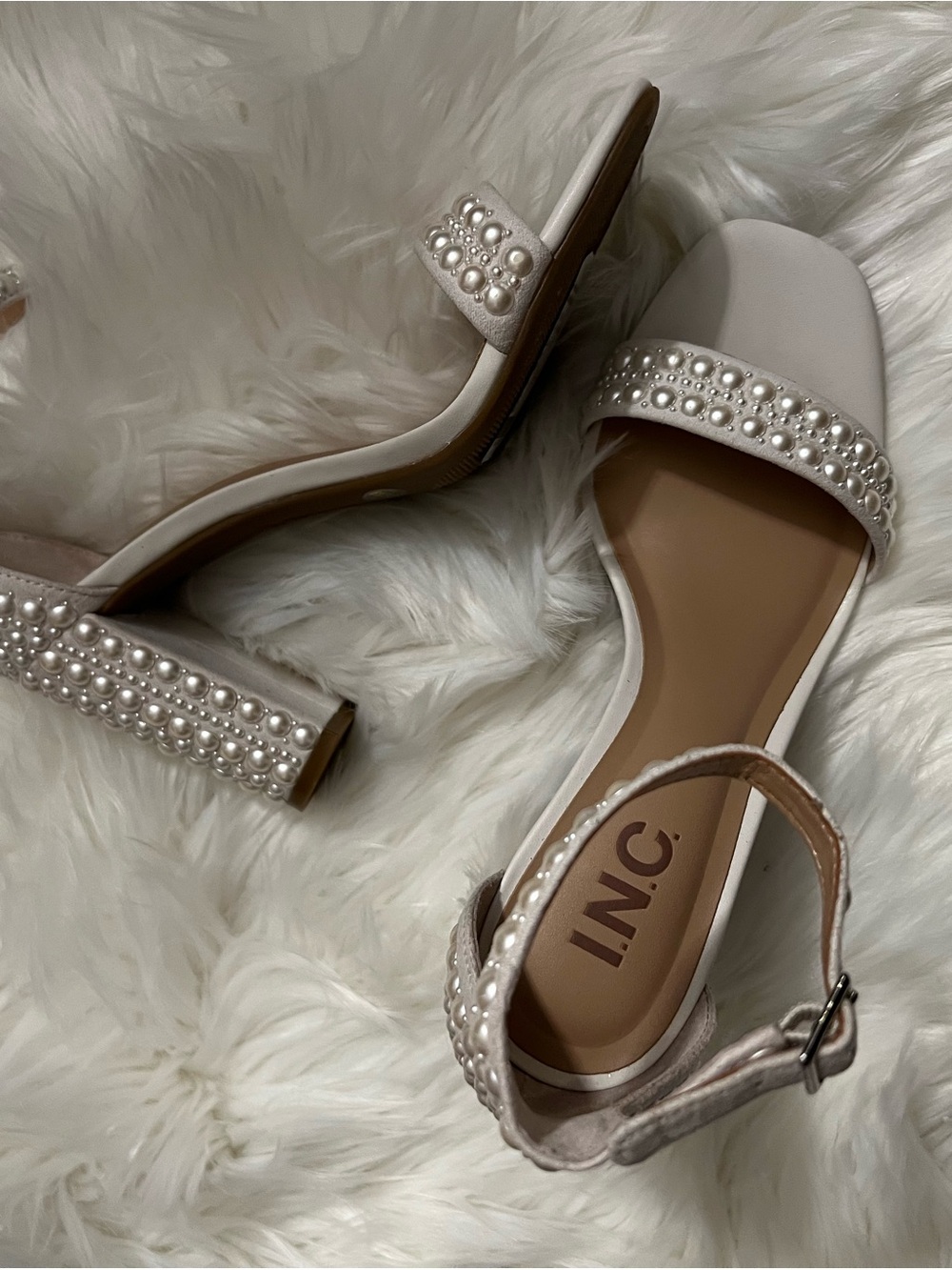 INC International Concepts Pearl-Embellished Heeled Sandals - White - Picture 4 of 11
